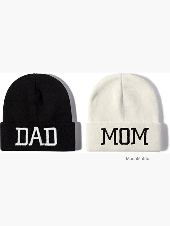 Matching Dad Mom Beanie Set Couple Hats Knit Cuffed Unisex Winter main image 5